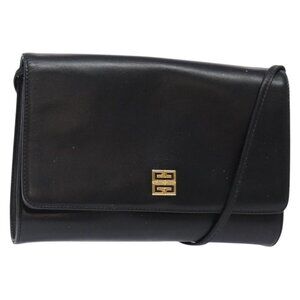 Authentic GIVENCHY Shoulder Bag Leather Black Gold